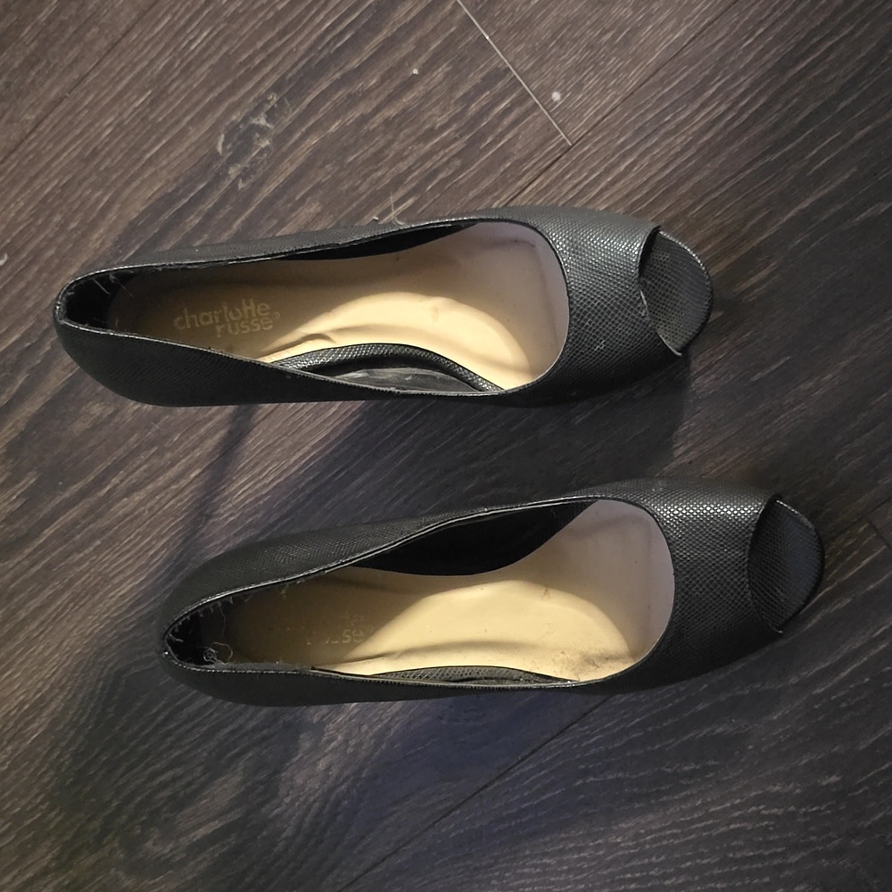 Charlotte Russe black heels. Open toe. Size 8.